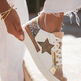 BASKETS FEMME MULTIMATIÈRES DORÉES À ÉTOILE GLITTER - Casualmode.fr