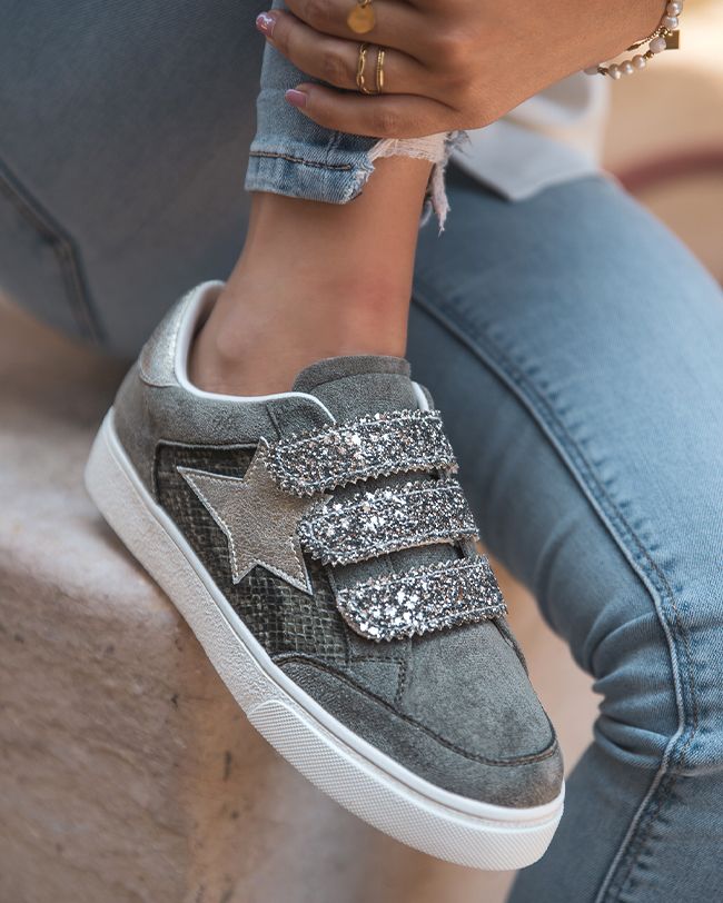 Basket scratch femme vert kaki étoile - Jade - Casualmode.fr