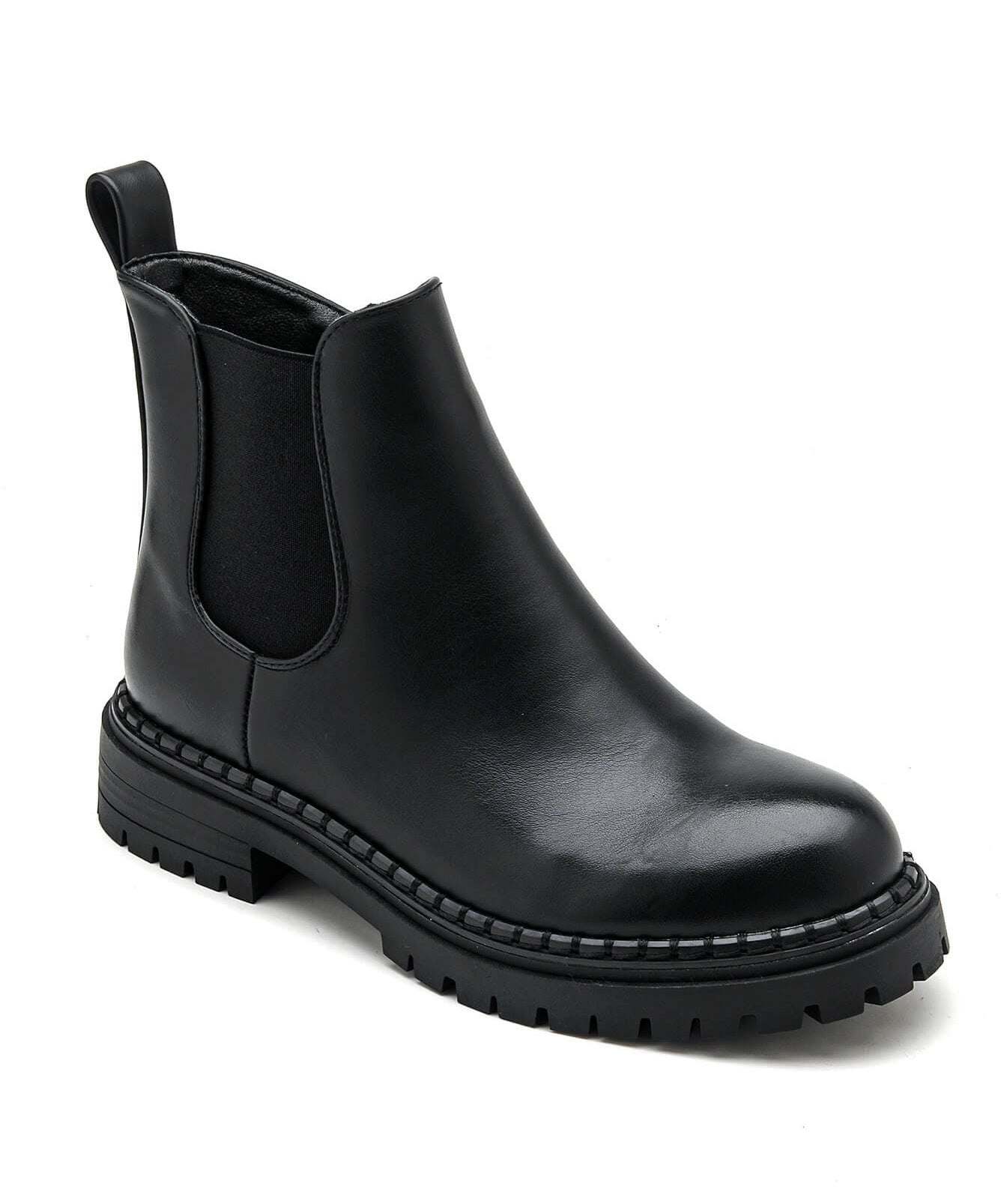 BOTTINES CHELSEA NOIRES EN SIMILI CUIR AVEC SEMELLE CRANTÉE - Casualmode.fr