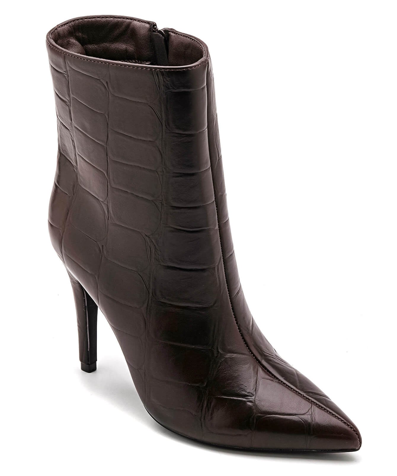BOTTINES MARRONS EFFET CROCO – TALON AIGUILLE ÉLÉGANT - Casualmode.fr