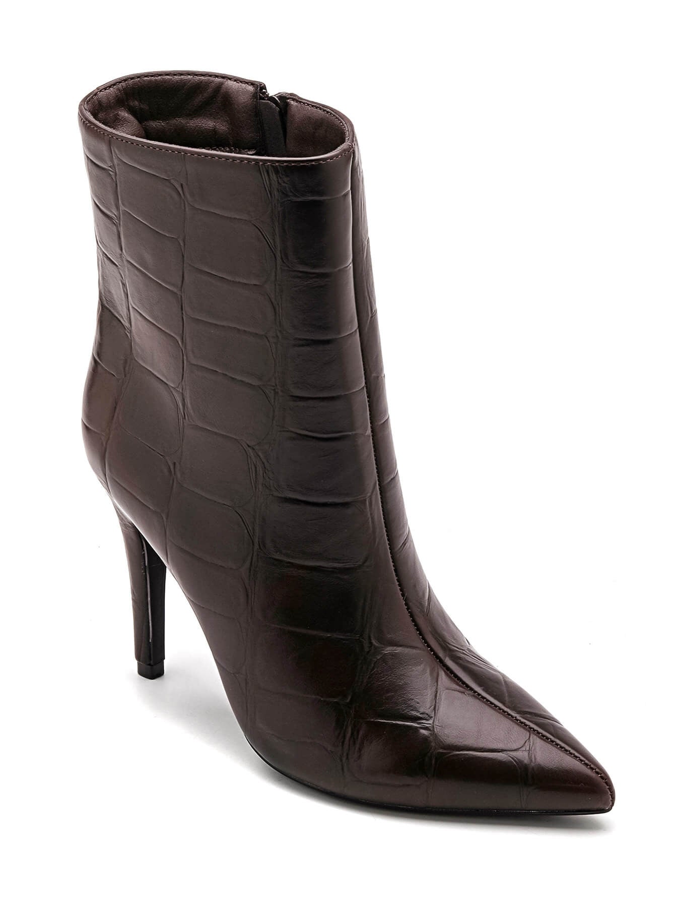 BOTTINES MARRONS EFFET CROCO – TALON AIGUILLE ÉLÉGANT - Casualmode.fr