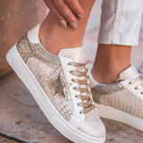 BASKETS DORÉES FEMME À PAILLETTES ET ÉTOILE SCINTILLANTE - Casualmode.fr