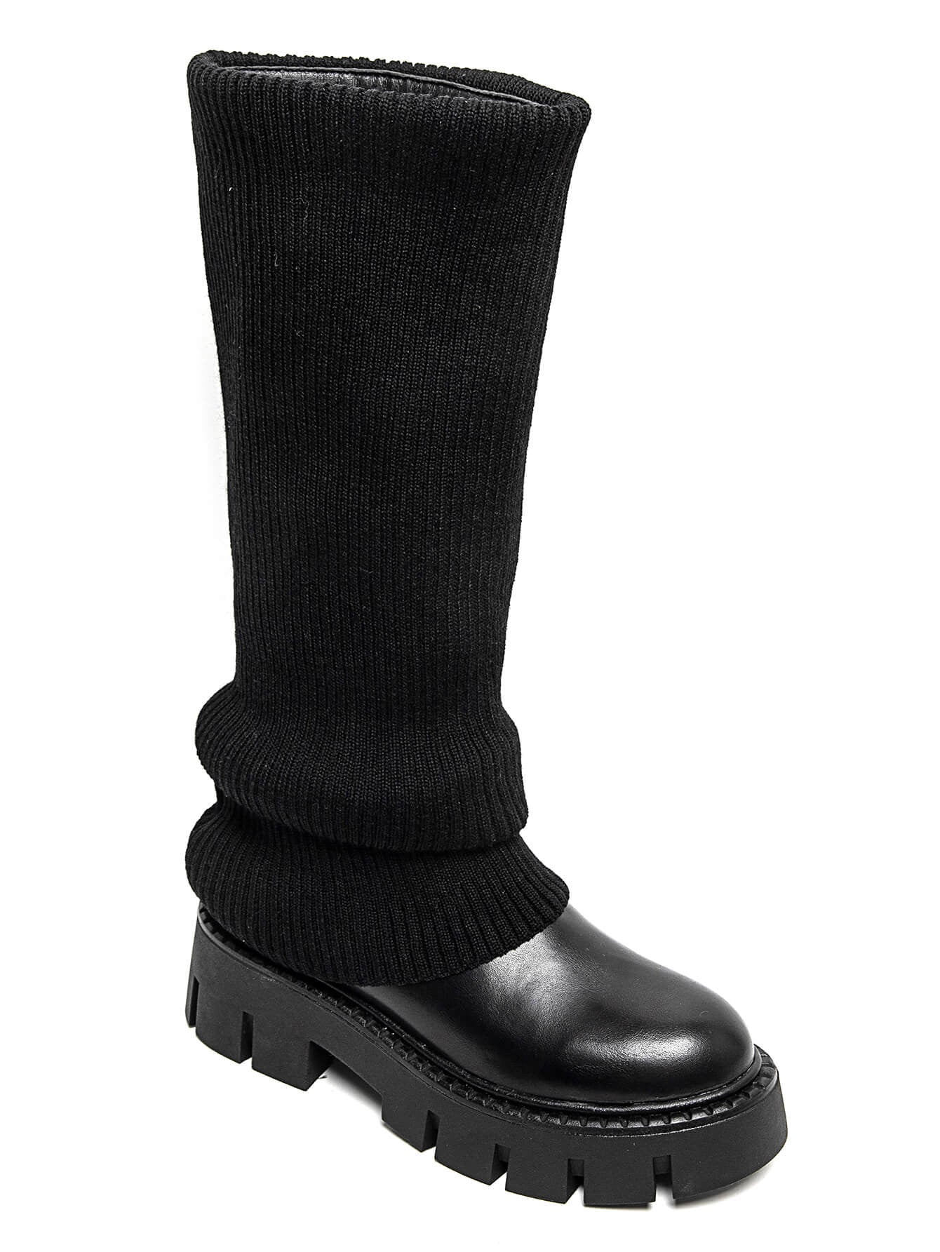 BOTTES NOIRES STYLE CHAUD – TIGE EN MAILLE ET SEMELLE CRANTÉE - Casualmode.fr