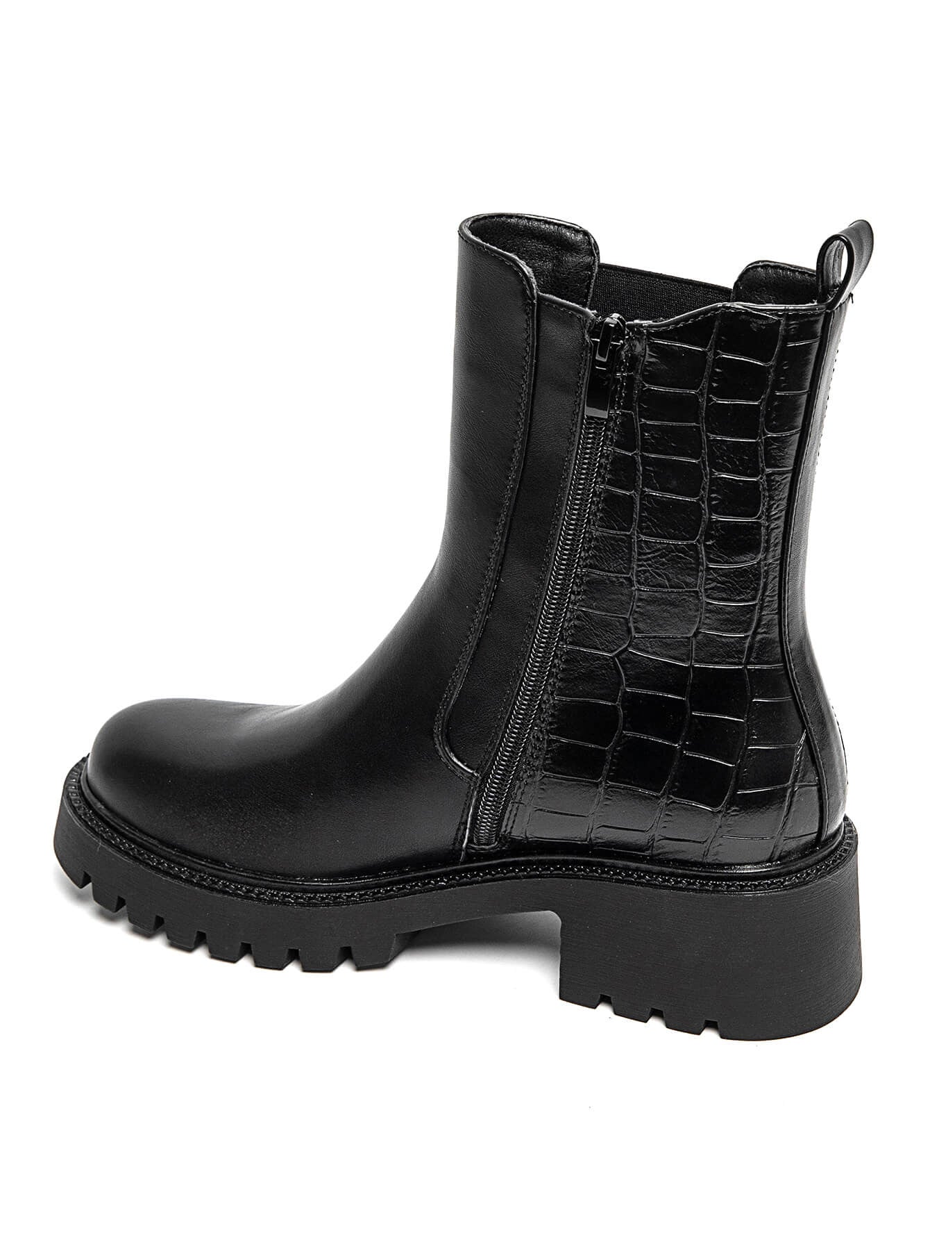BOTTINES NOIRES SEMELLE ÉPAISSE EFFET CROCO - Casualmode.fr