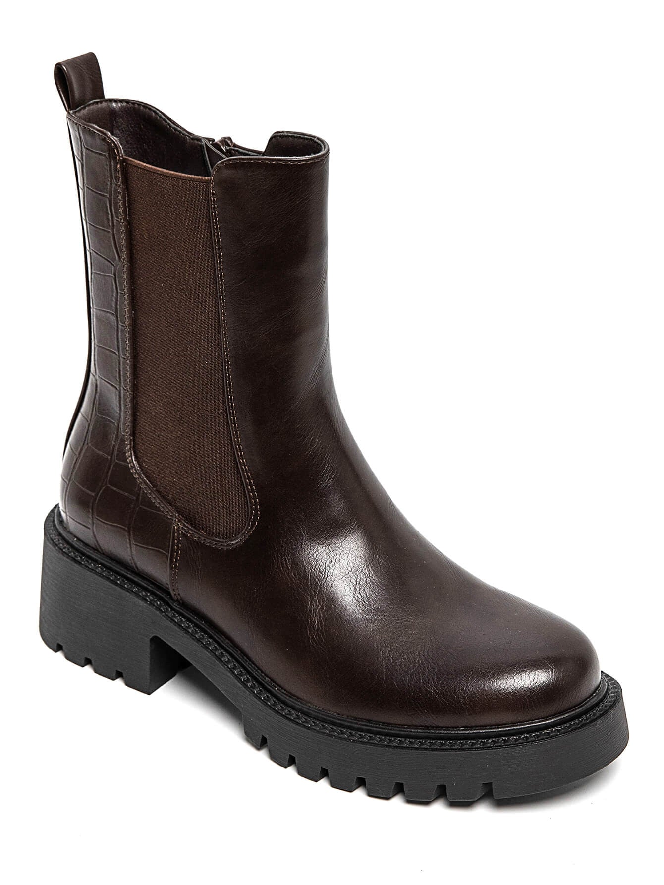 BOTTINES MARRON SEMELLE ÉPAISSE EFFET CROCO - Casualmode.fr