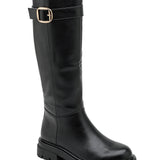 BOTTES NOIRES FEMME HAUTE À BOUCLE – TALON 4 CM SEMELLE CRANTÉE