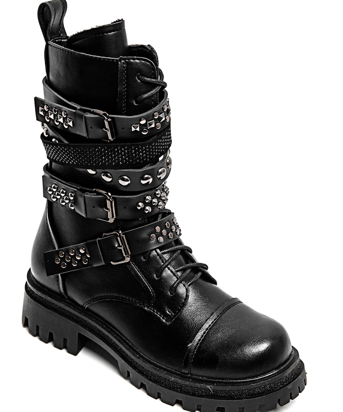 BOTTES NOIRES ROCK À SANGLES ET CLOUS - Casualmode.fr