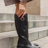 BOTTES NOIRES FEMME HAUTE À BOUCLE – TALON 4 CM SEMELLE CRANTÉE
