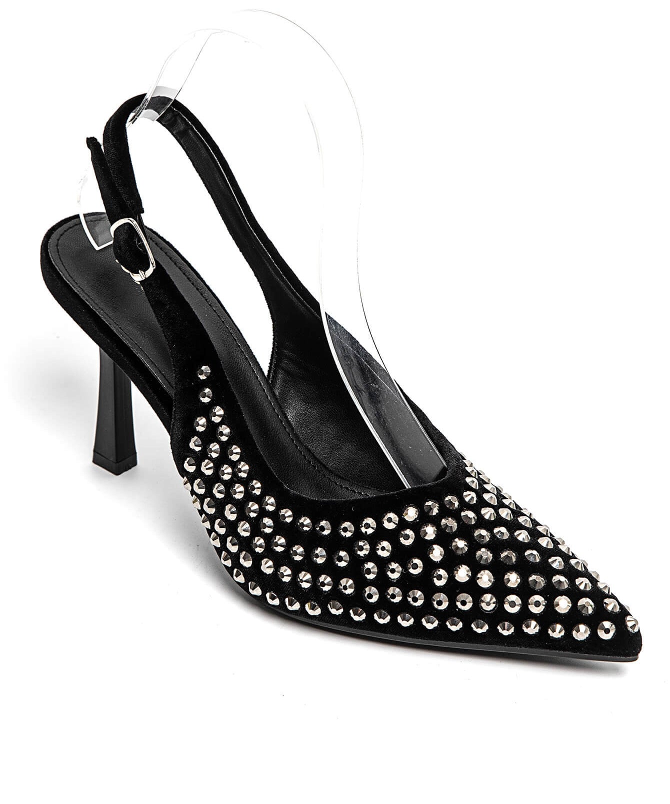 ESCARPINS NOIRS À TALON FIN AVEC STRASS ARGENTÉS - Casualmode.fr