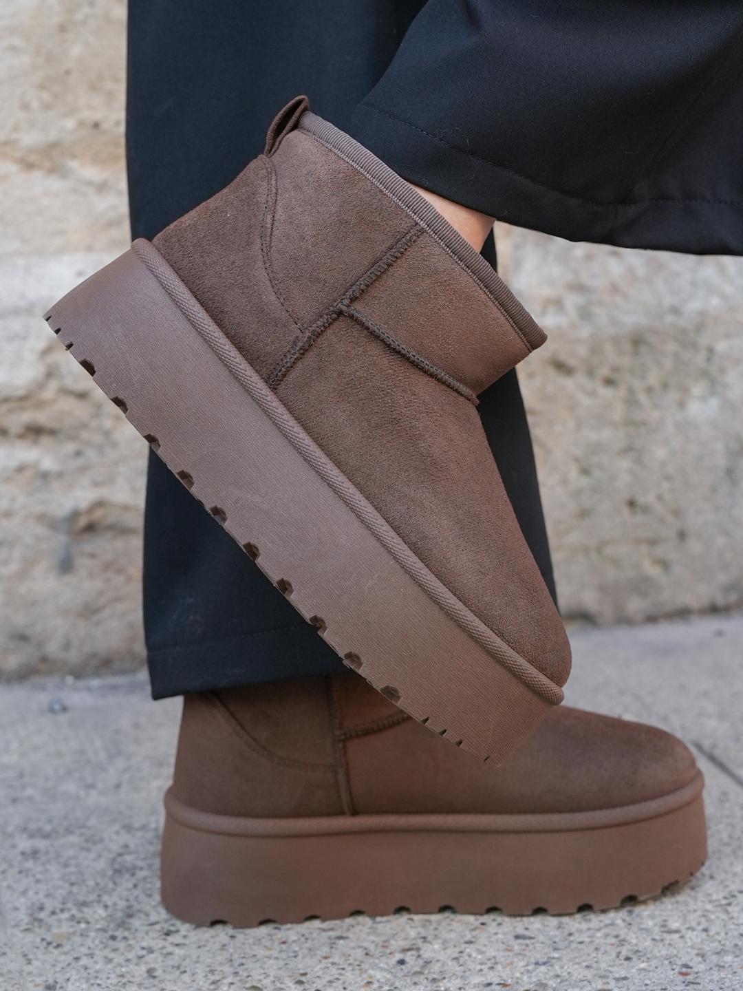 BOTTINES FOURRÉES PLATEFORME BROWN - Casualmode.fr