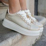 SNEAKERS PLATEFORME OR FEMME AVEC DÉTAIL BIJOU