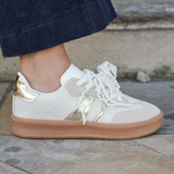 SNEAKERS BLANCHES ET DORÉES FEMME AVEC SEMELLE GOMME