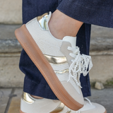 SNEAKERS BLANCHES ET DORÉES FEMME AVEC SEMELLE GOMME