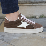 BASKETS FEMME MARRON ÉTOILE BLANCHE SEMELLE ÉPAISSE