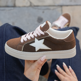 BASKETS FEMME MARRON ÉTOILE BLANCHE SEMELLE ÉPAISSE