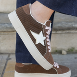 BASKETS FEMME MARRON ÉTOILE BLANCHE SEMELLE ÉPAISSE