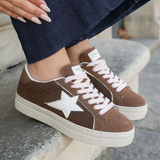 BASKETS FEMME MARRON ÉTOILE BLANCHE SEMELLE ÉPAISSE