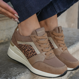 BASKETS COMPENSÉES BEIGE AVEC DÉTAIL LÉOPARD