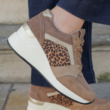BASKETS COMPENSÉES BEIGE AVEC DÉTAIL LÉOPARD