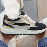 SNEAKERS CHUNKY NOIRES ET DORÉES FEMME AVEC DÉTAIL LÉOPARD