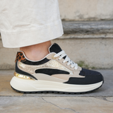 SNEAKERS CHUNKY NOIRES ET DORÉES FEMME AVEC DÉTAIL LÉOPARD