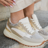 SNEAKERS CHUNKY BEIGE ET DORÉES FEMME STYLE TENDANCE