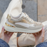SNEAKERS CHUNKY BEIGE ET DORÉES FEMME STYLE TENDANCE