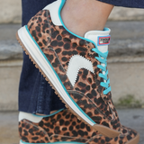 SNEAKERS LEOPARD À LACETS TURQUOISE