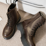BOTTINES PLATEFORME MARRONS FEMME À LACETS STYLE COMBAT