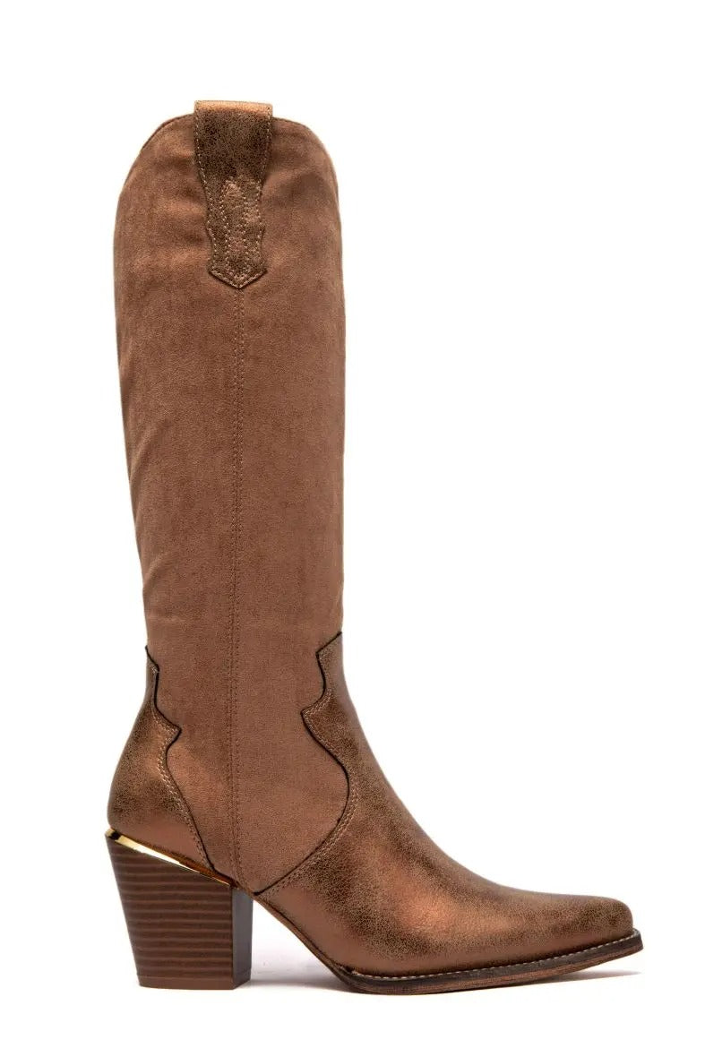 BOTTES COWBOY BRONZE À TALON BISEAUTÉ - Casualmode.fr