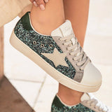 BASKETS PAILLETÉES VERT ET ARGENT AVEC ÉTOILE GRISE - Casualmode.fr