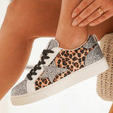 BASKET FEMME LÉOPARD ÉTOILE À LACETS - Casualmode.fr