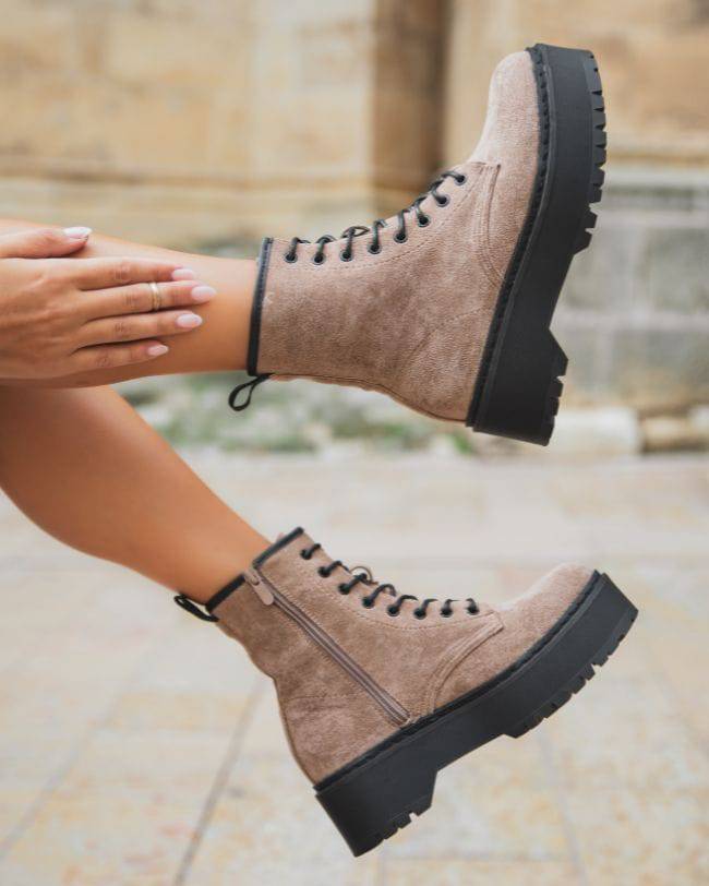 BOTTINES FEMME TAUPE RANGERS - Casualmode.fr