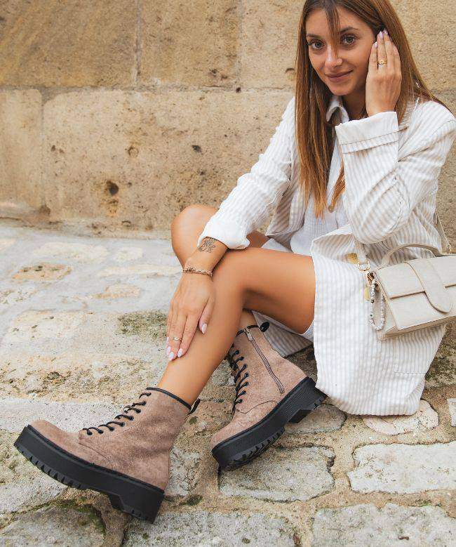 BOTTINES FEMME TAUPE RANGERS - Casualmode.fr