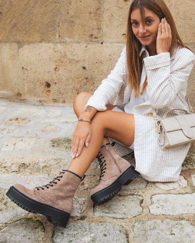 BOTTINES FEMME TAUPE RANGERS - Casualmode.fr