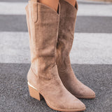 BOTTES HAUTES TAUPE À TALON BLOC - Casualmode.fr