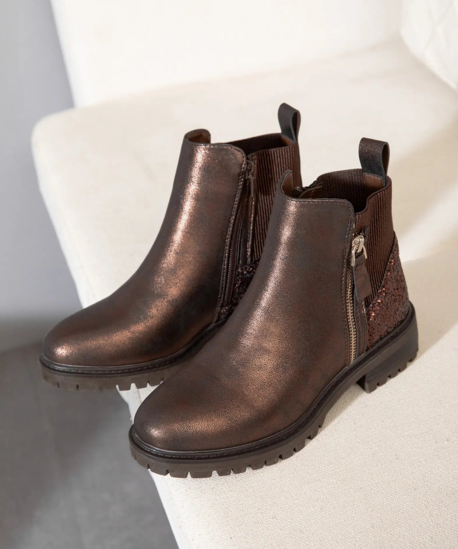 BOTTINES GLITTER BRONZE – CONFORT & ÉCLAT - Casualmode.fr