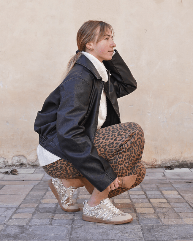 BASKETS FEMME BEIGE A PAILLETTES DORÉS - Casualmode.fr