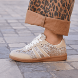 BASKETS FEMME BEIGE A PAILLETTES DORÉS - Casualmode.fr