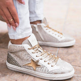 BASKETS MONTANTES FEMME BLANCHES ET DORÉES - Casualmode.fr