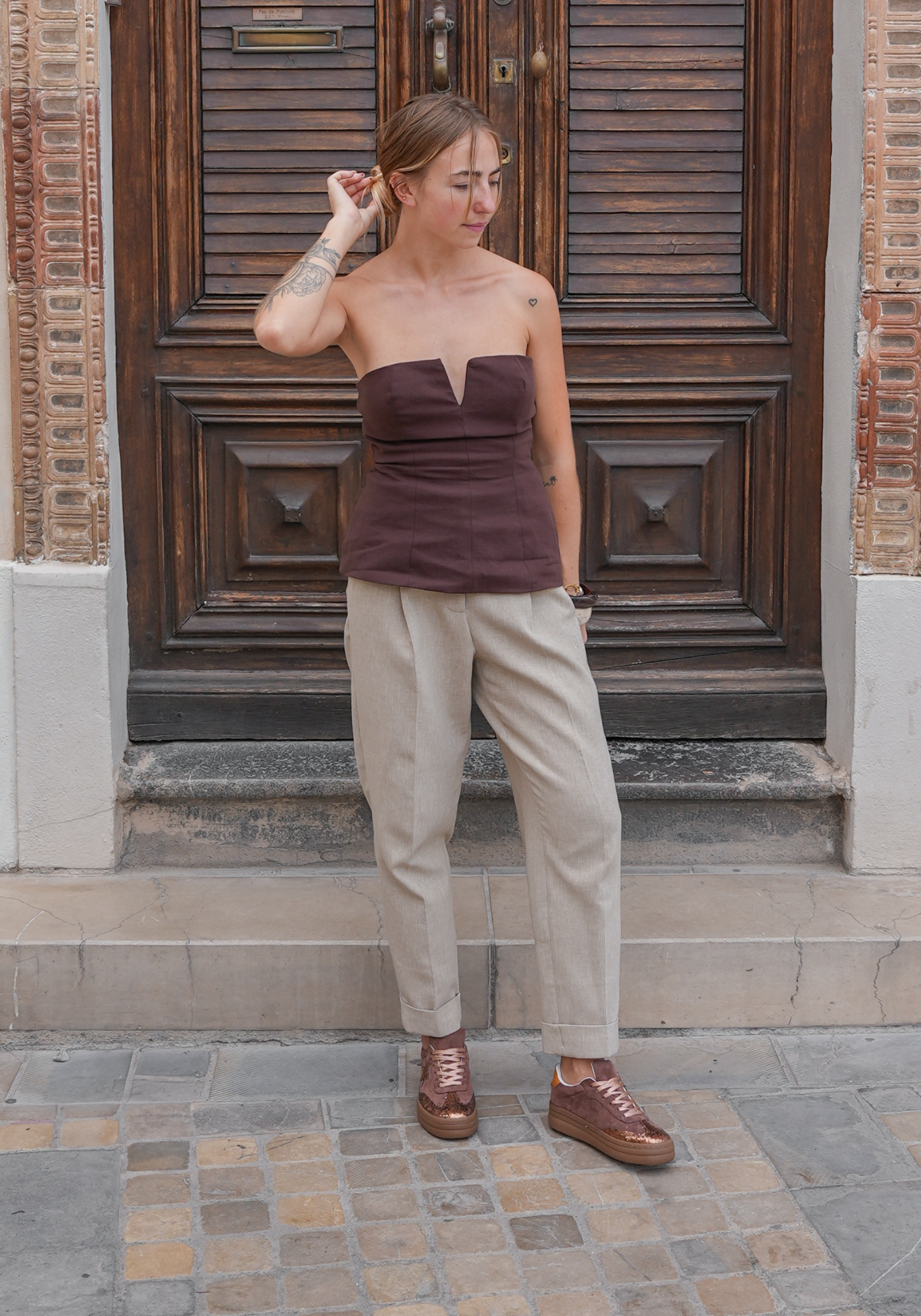 BASKETS MARRON PAILLETÉES AVEC ÉTOILE - Casualmode.fr