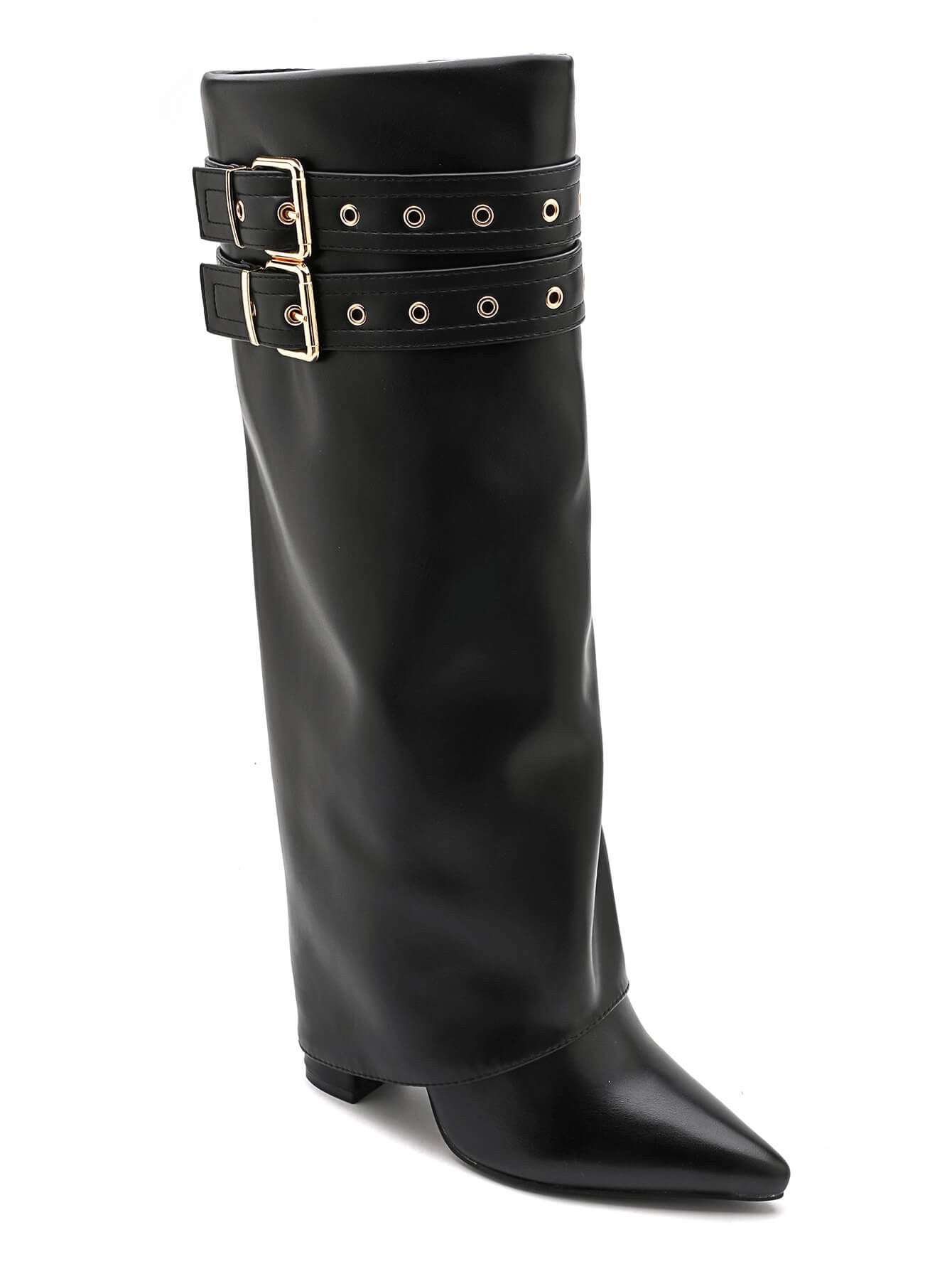 BOTTES NOIRES HAUTES À SANGLES ET BOUCLES DORÉES - Casualmode.fr