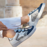 Basket femme étoile bleue à scratch léopard - Julie - Casualmode.fr