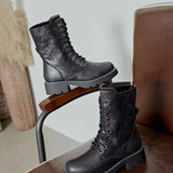 BOTTINES NOIRES FEMME STYLE COMBAT AVEC SEMELLE CRANTÉE - Casualmode.fr