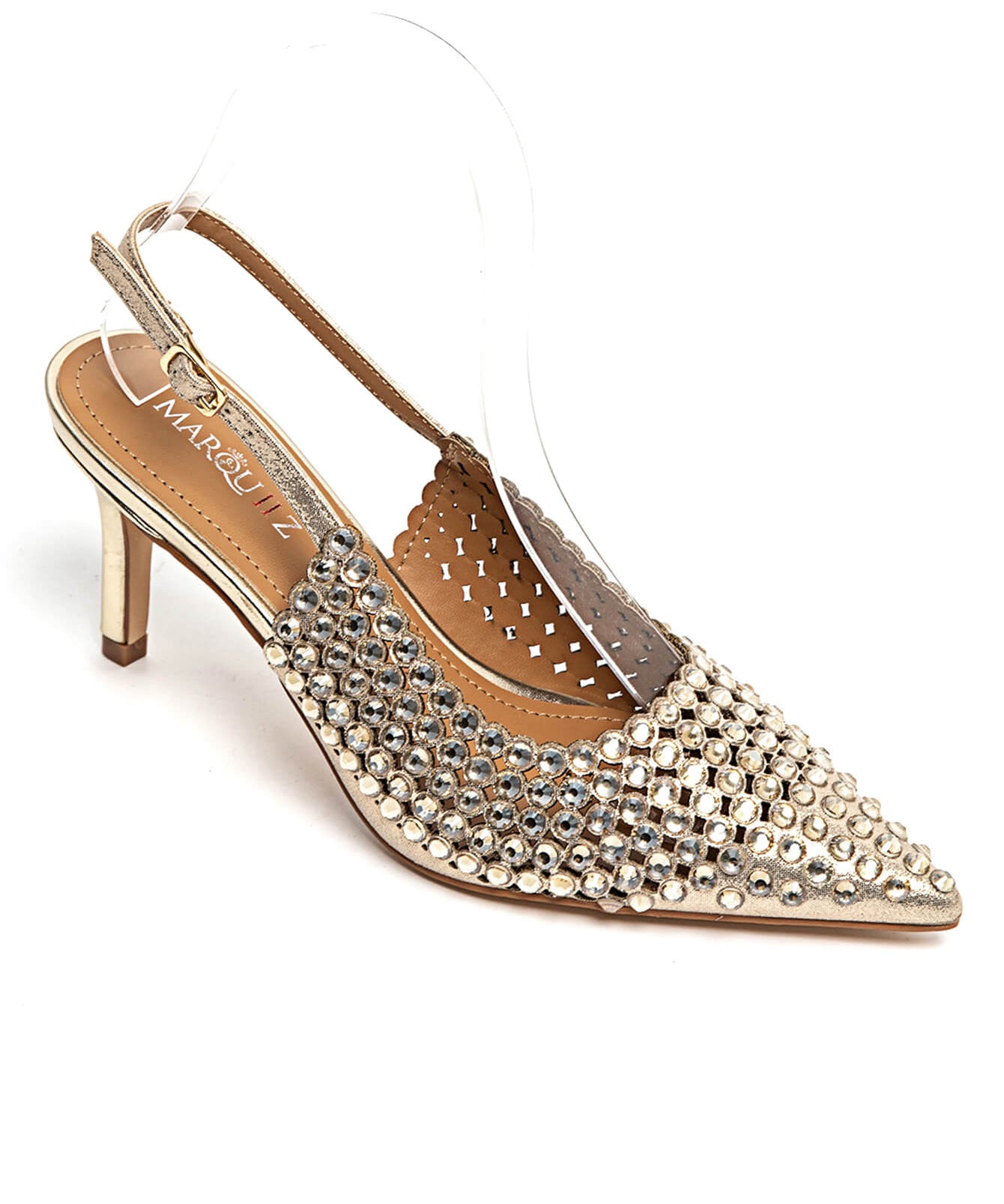 ESCARPINS DORÉS À STRASS AVEC BRIDE ARRIÈRE - Casualmode.fr