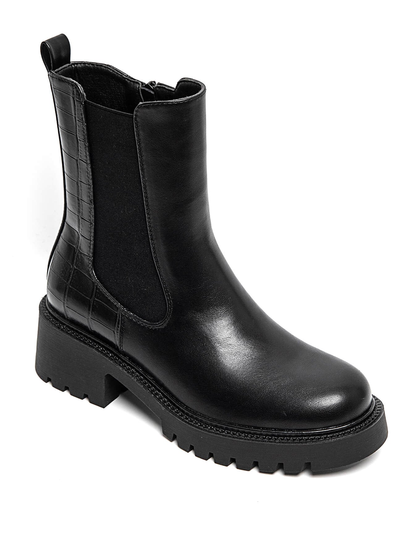 BOTTINES NOIRES SEMELLE ÉPAISSE EFFET CROCO - Casualmode.fr
