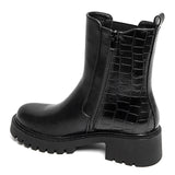 BOTTINES NOIRES SEMELLE ÉPAISSE EFFET CROCO - Casualmode.fr