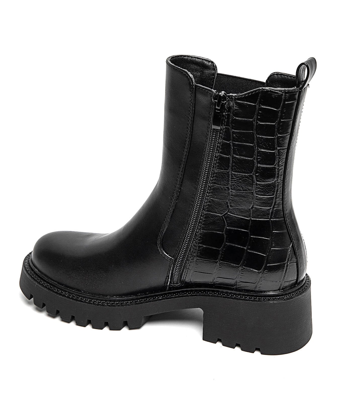 BOTTINES NOIRES SEMELLE ÉPAISSE EFFET CROCO - Casualmode.fr