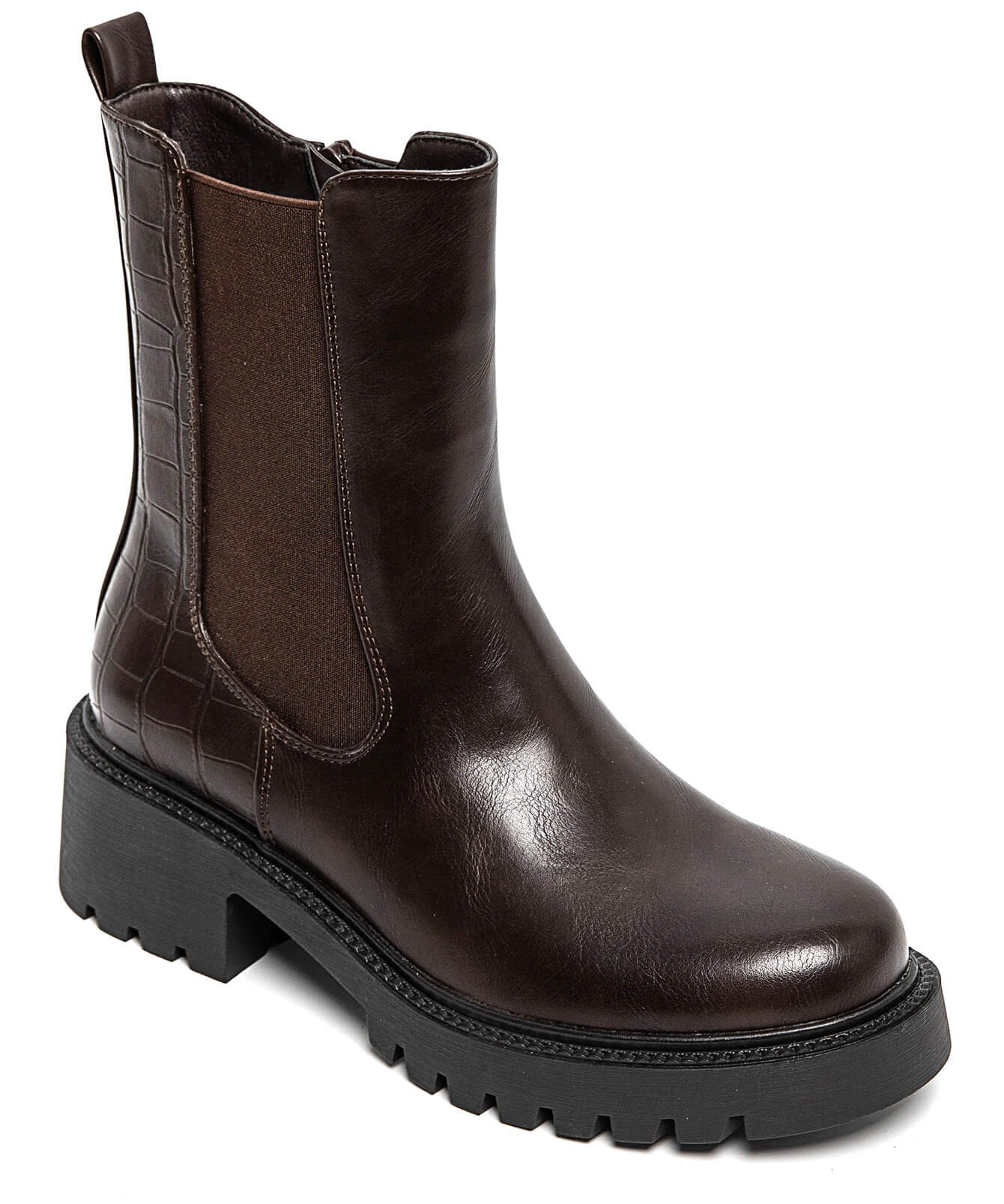 BOTTINES MARRON SEMELLE ÉPAISSE EFFET CROCO - Casualmode.fr