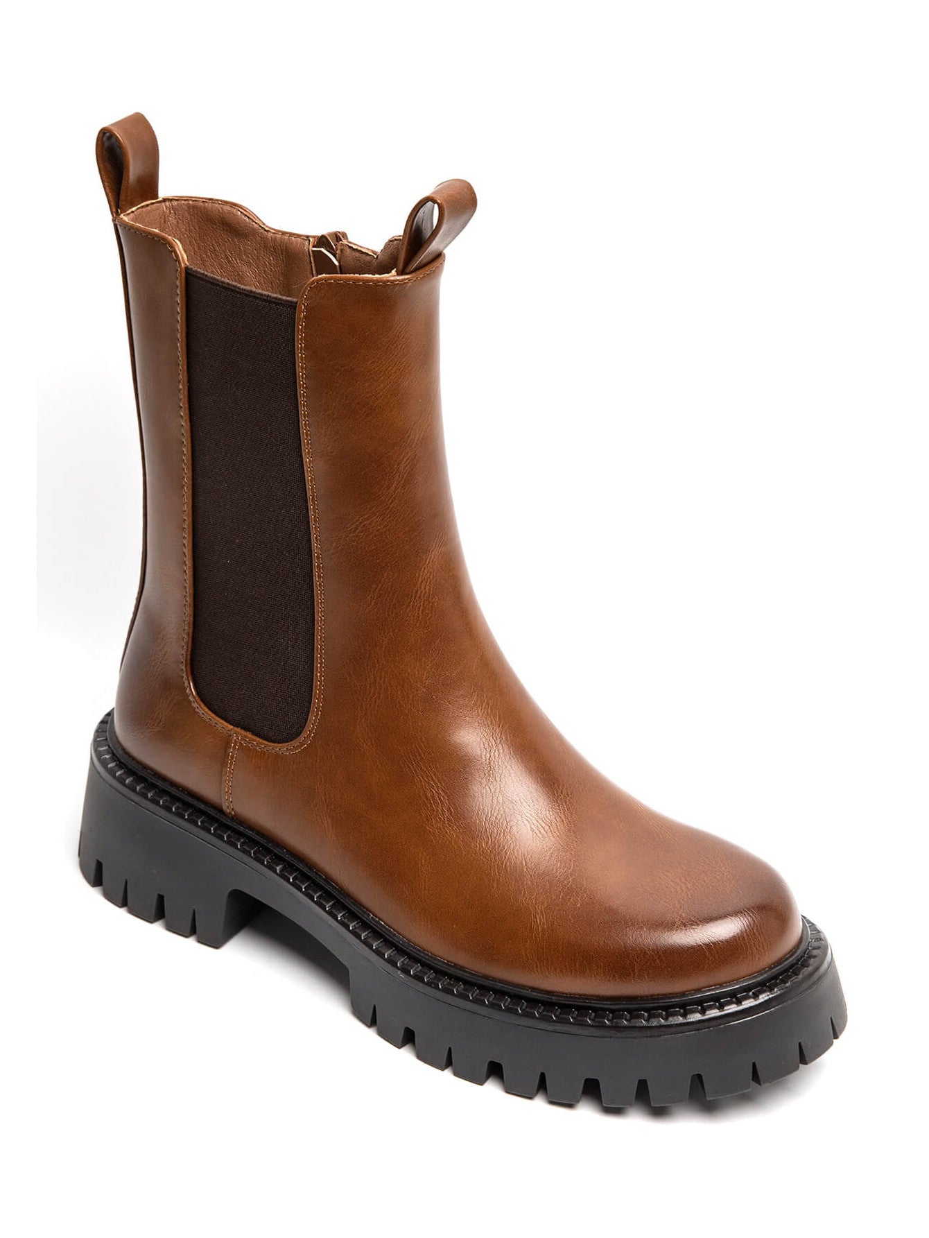 BOTTINES CHELSEA CUIR CARAMEL À SEMELLE ÉPAISSE - Casualmode.fr